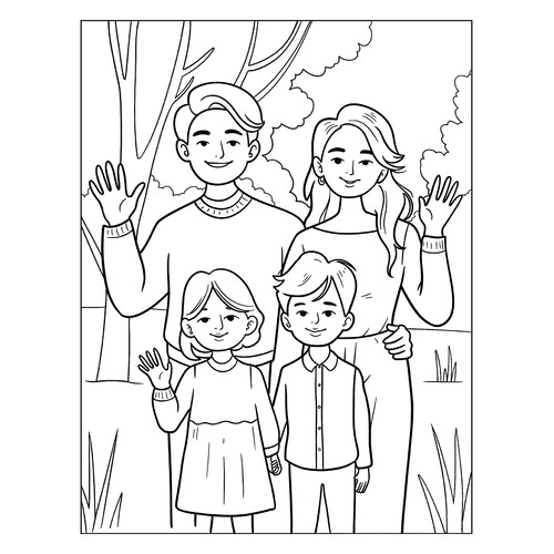Mom, Dad, Son and Daughter Coloring Page free printable Family Coloring Pages coloring page