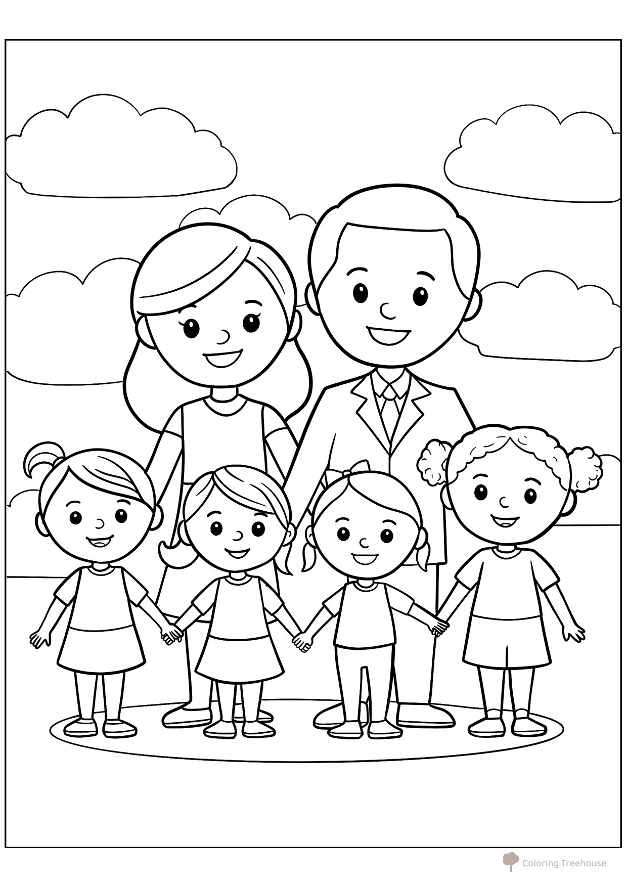Coloring Page «Large Family» free printable Family Coloring Pages coloring page