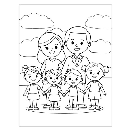 Coloring Page «Large Family» free printable Family Coloring Pages coloring page