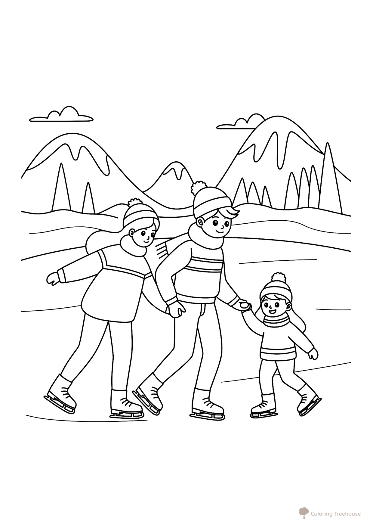 Family Ice Skating Coloring Page free printable Family Coloring Pages coloring page