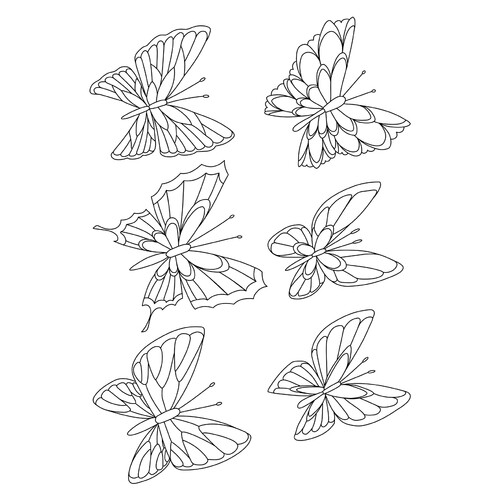 Libro para colorear Conjunto de 6 mariposas dibujo para colorear gratis de Mariposas – láminas para colorear. Mariposas y flores