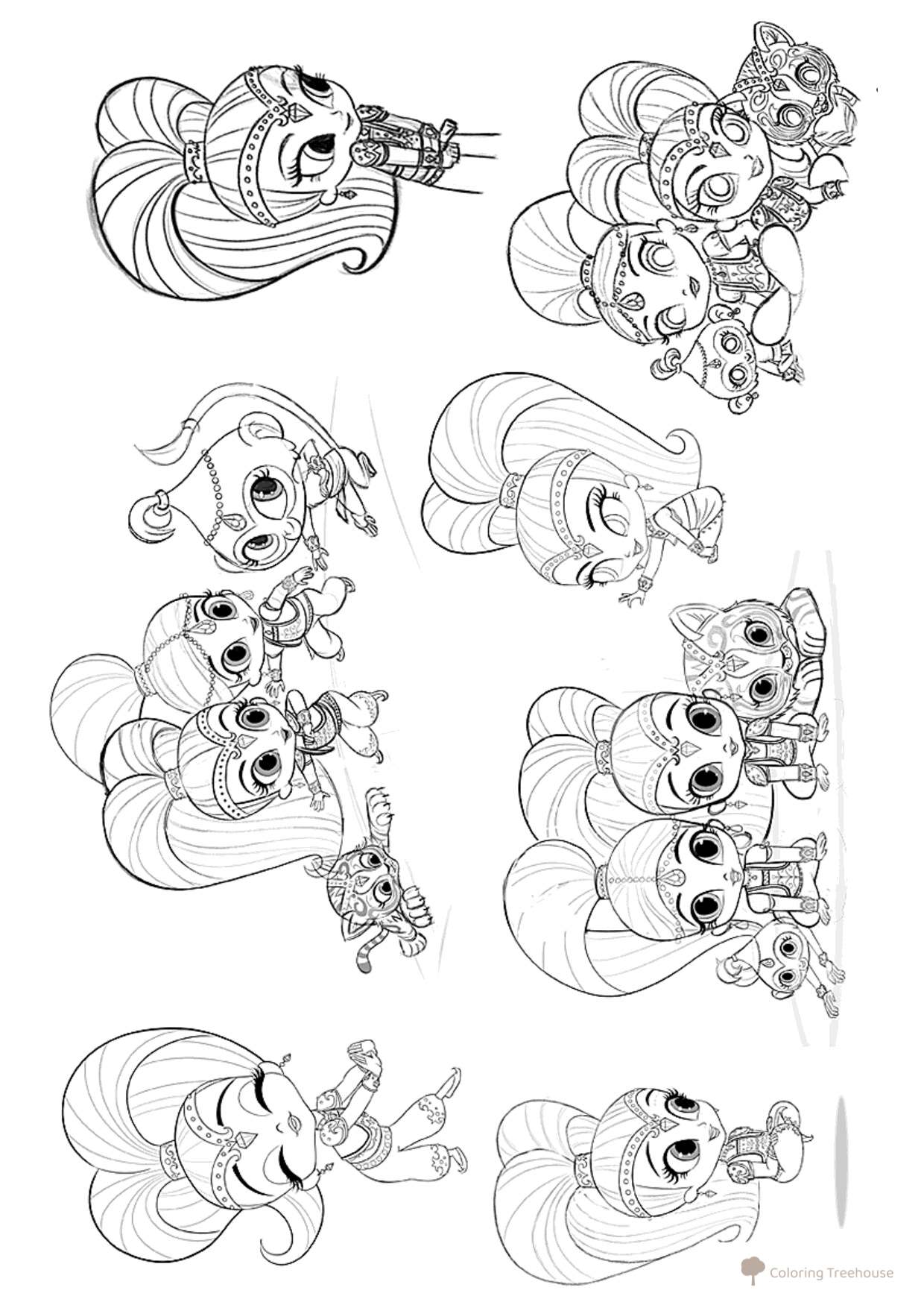 Shimmer and Shine with Pets Coloring Page free printable Shimmer and Shine Coloring Pages coloring page
