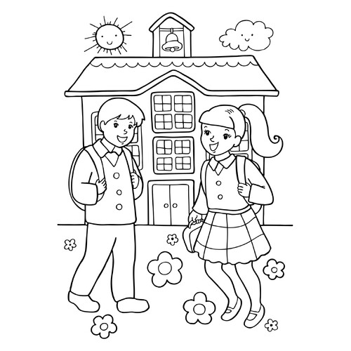 Página para colorear: Primeros alumnos dibujo para colorear gratis de Páginas para colorear del 1 de septiembre