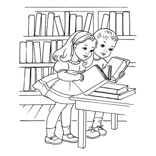 Página para colorear: Estudiantes en la biblioteca dibujo para colorear gratis de Páginas para colorear del 1 de septiembre