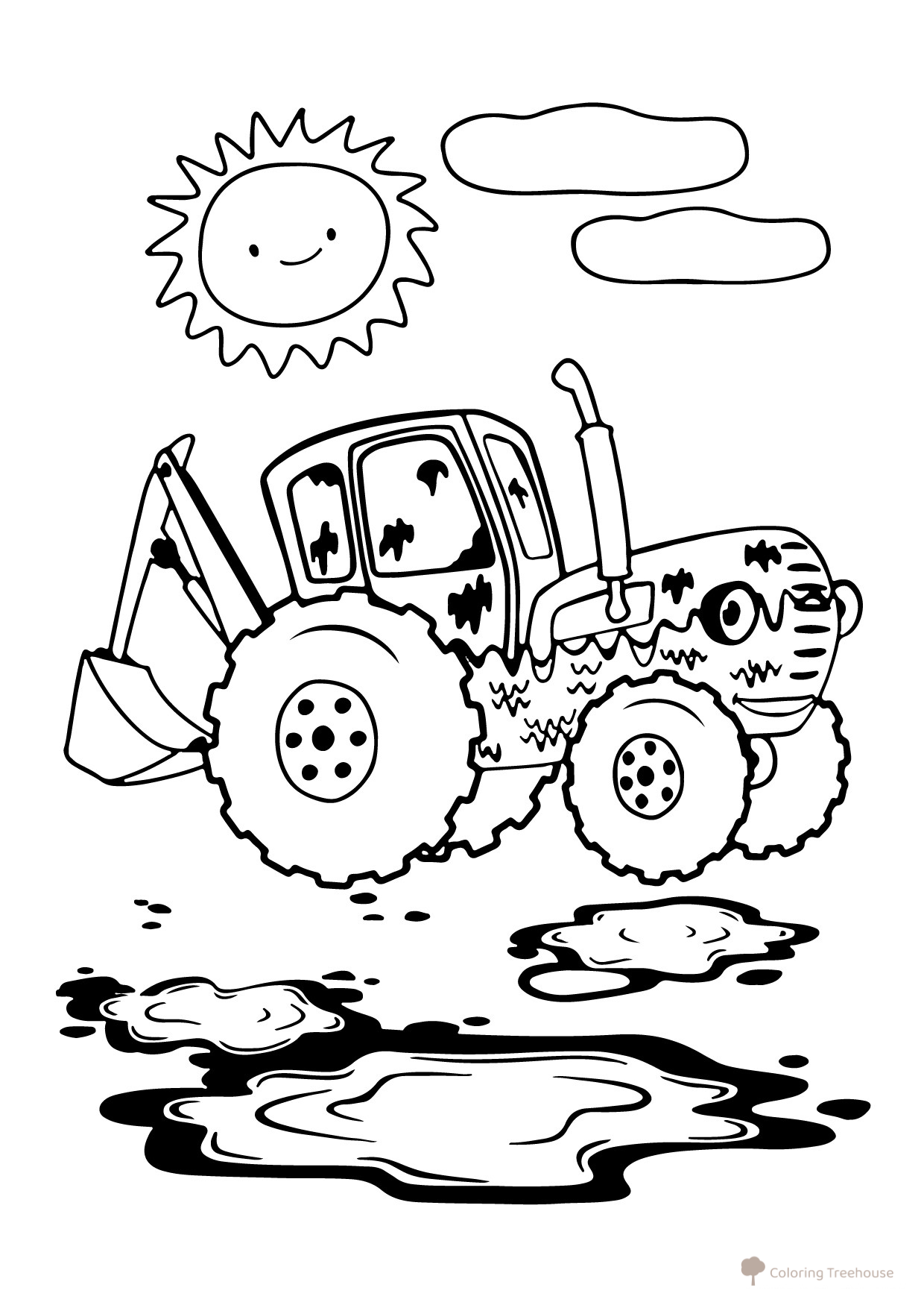 Página para colorear: Tractor azul sucio dibujo para colorear gratis de Páginas para colorear de Tractor Azul