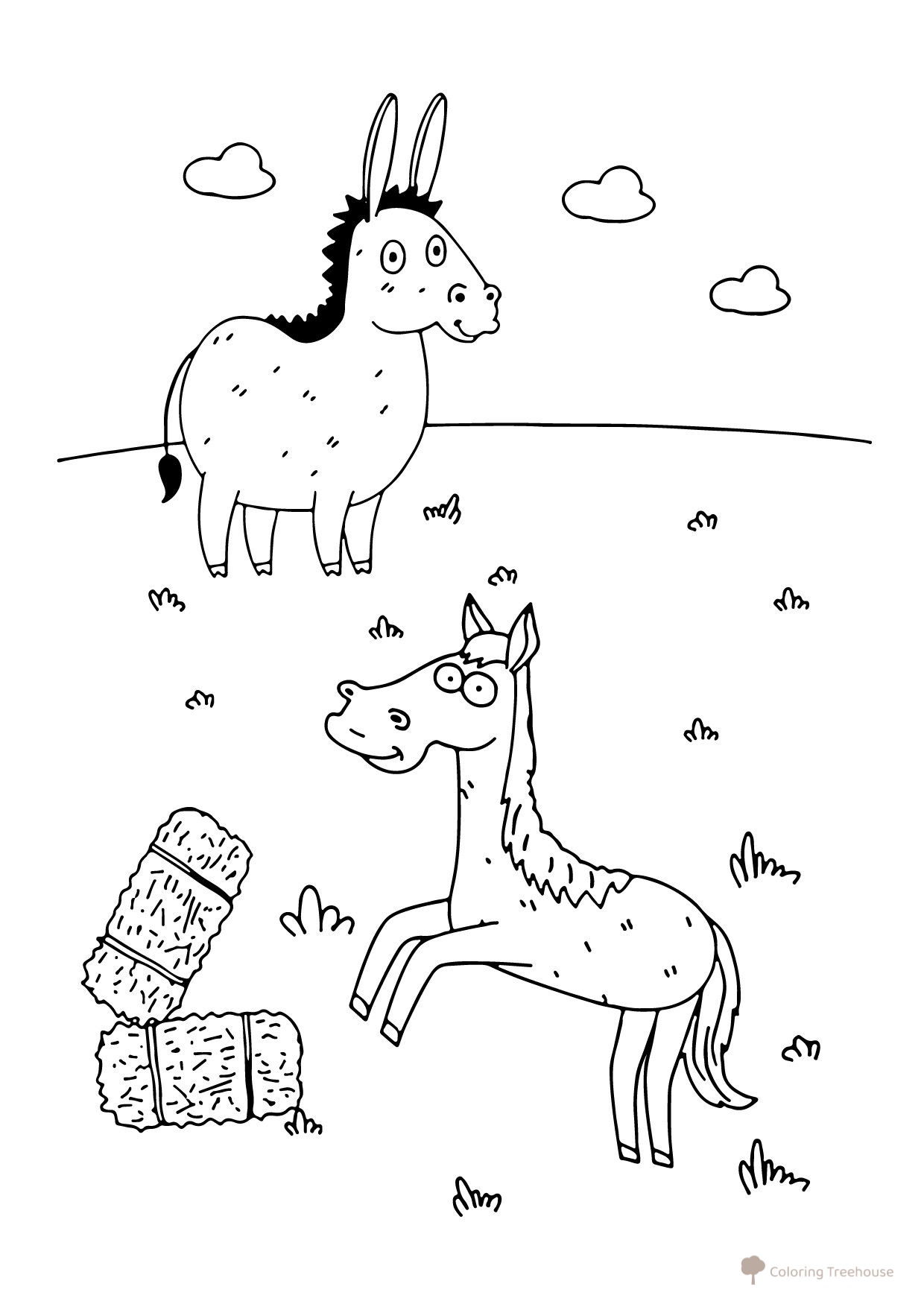 Página para colorear: Caballo y burro del 'Tractor Azul' dibujo para colorear gratis de Páginas para colorear de Tractor Azul