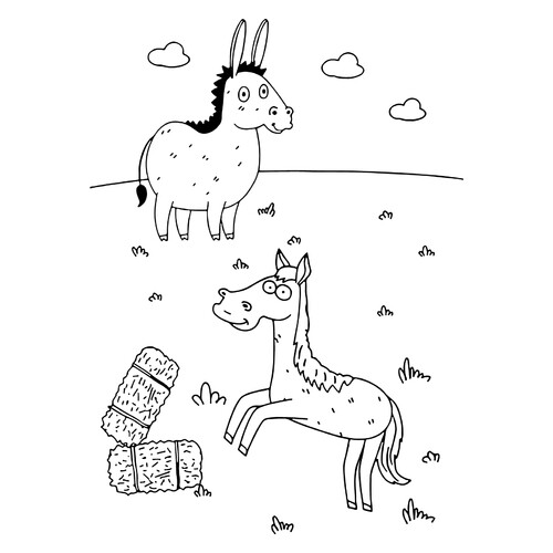 Página para colorear: Caballo y burro del 'Tractor Azul' dibujo para colorear gratis de Páginas para colorear de Tractor Azul