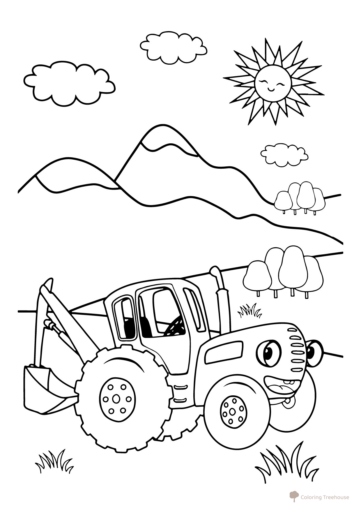 Blue Tractor with Bucket Coloring Page free printable Blue Tractor Coloring Pages coloring page
