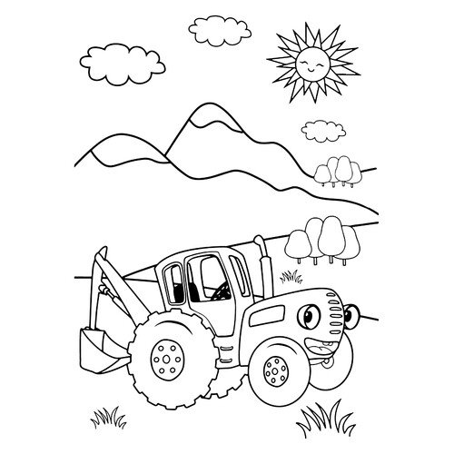 Blue Tractor with Bucket Coloring Page free printable Blue Tractor Coloring Pages coloring page