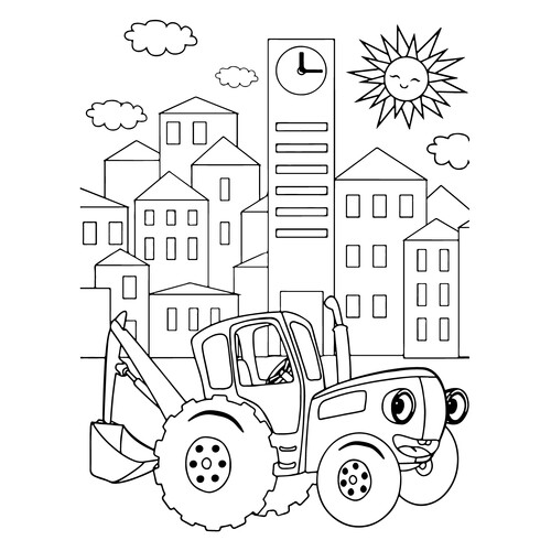 Blue Tractor in the City Coloring Page free printable Blue Tractor Coloring Pages coloring page