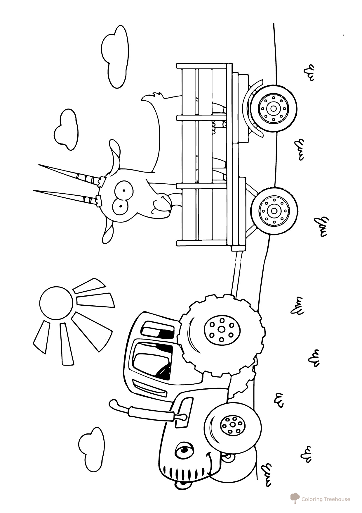 Blue Tractor Carrying a Goat Coloring Page free printable Blue Tractor Coloring Pages coloring page