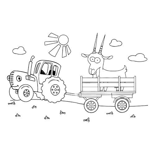 Blue Tractor Carrying a Goat Coloring Page free printable Blue Tractor Coloring Pages coloring page