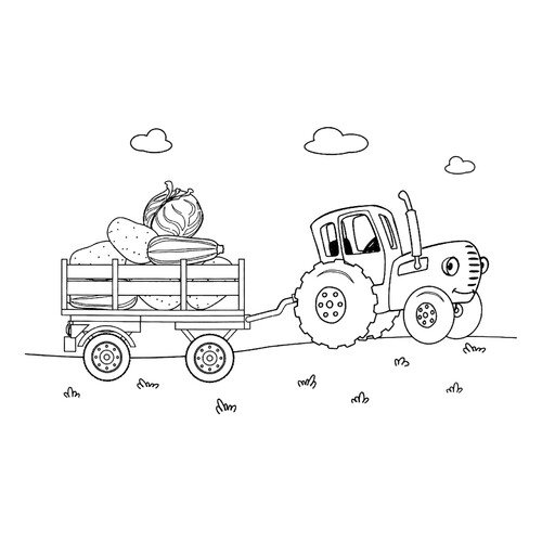Blue Tractor Carrying Vegetables Coloring Page free printable Blue Tractor Coloring Pages coloring page