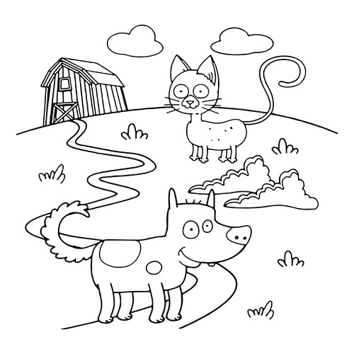 Blue Tractor Dog and Cat Coloring Page free printable Blue Tractor Coloring Pages coloring page