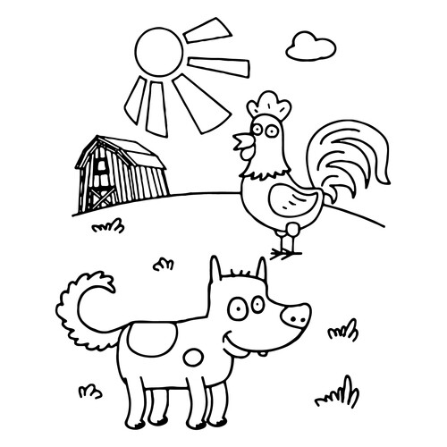 Dog and Rooster Coloring Page from Blue Tractor free printable Blue Tractor Coloring Pages coloring page