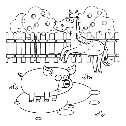 Pig and Horse Coloring Page — Blue Tractor free printable Blue Tractor Coloring Pages coloring page