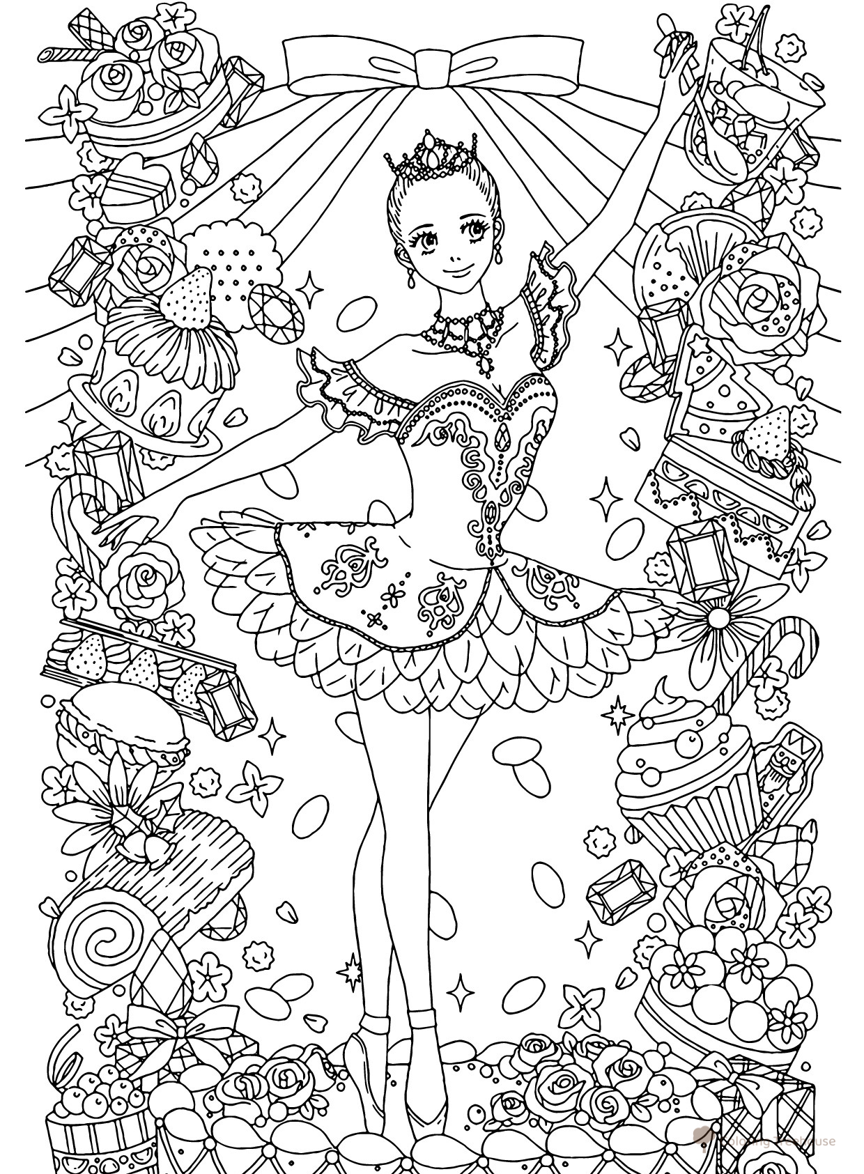 Ballet Dancer Anti-Stress Coloring Page free printable Ballerina Coloring Pages for Girls coloring page