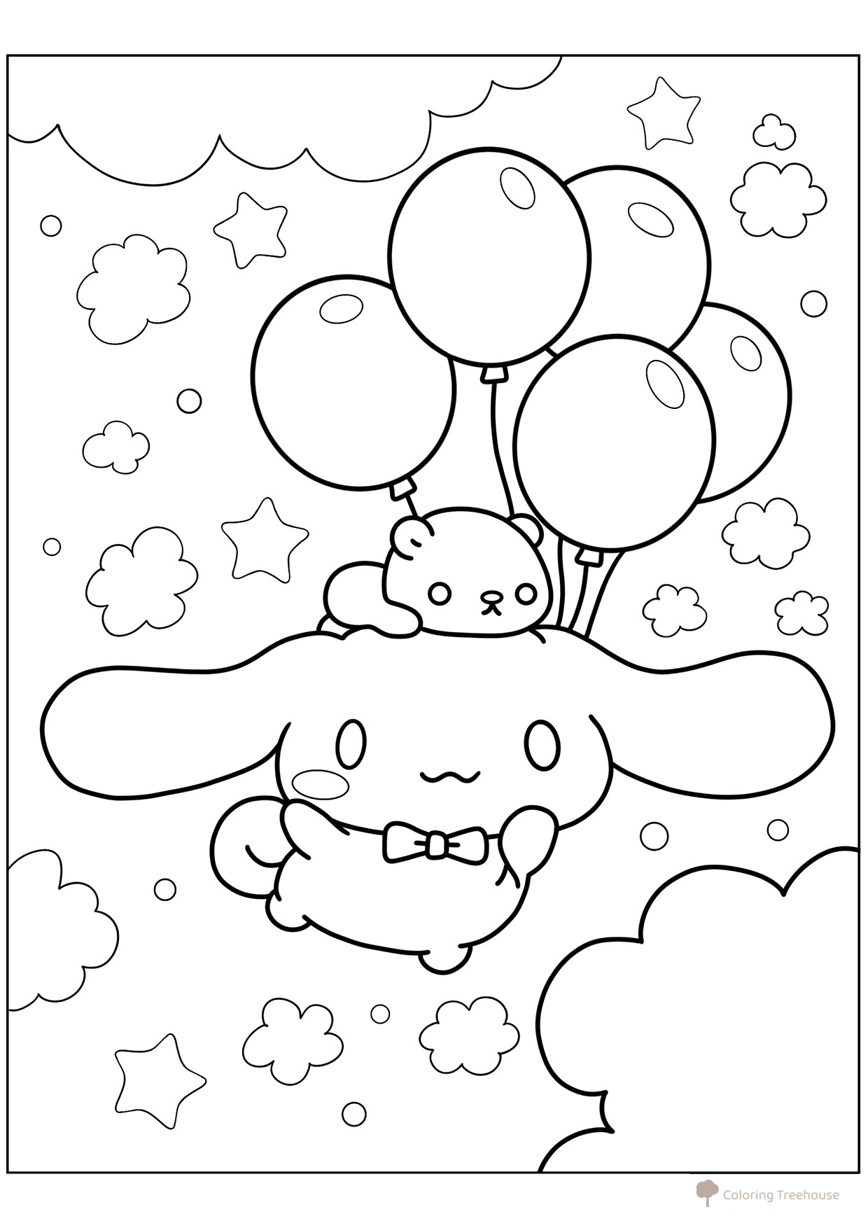 Página para colorear «Cinnamoroll y los globos» dibujo para colorear gratis de Páginas para colorear de Cinnamoroll