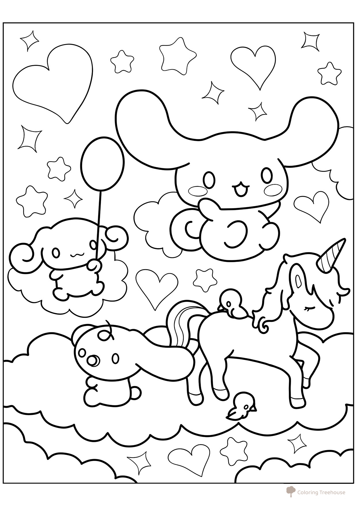 Página para colorear «Cinnamoroll con Milky y Espresso» dibujo para colorear gratis de Páginas para colorear de Cinnamoroll