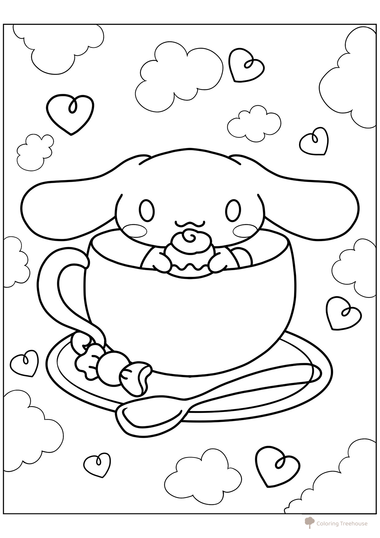 Cinnamoroll in a Cup Coloring Page free printable Cinnamoroll Coloring Pages coloring page