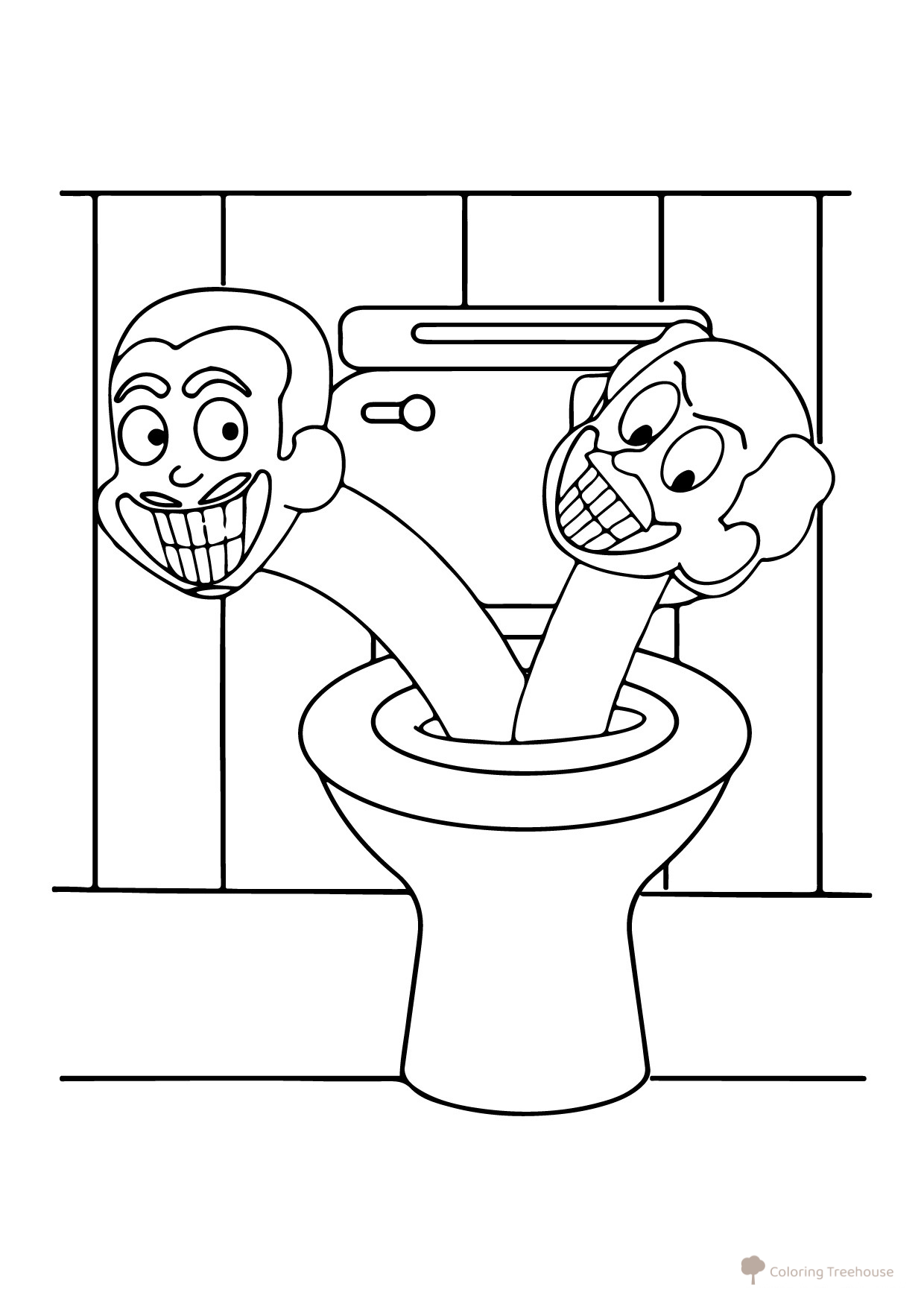 Página para colorear: Inodoro Skibidi de dos cabezas dibujo para colorear gratis de Páginas para colorear Skibidi Toilet