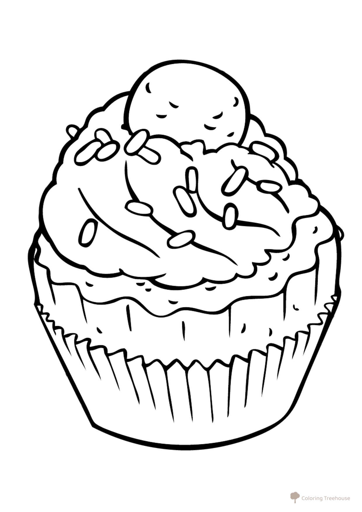 Cupcake with Fruits Coloring Page free printable Sweet Treat Coloring Pages coloring page