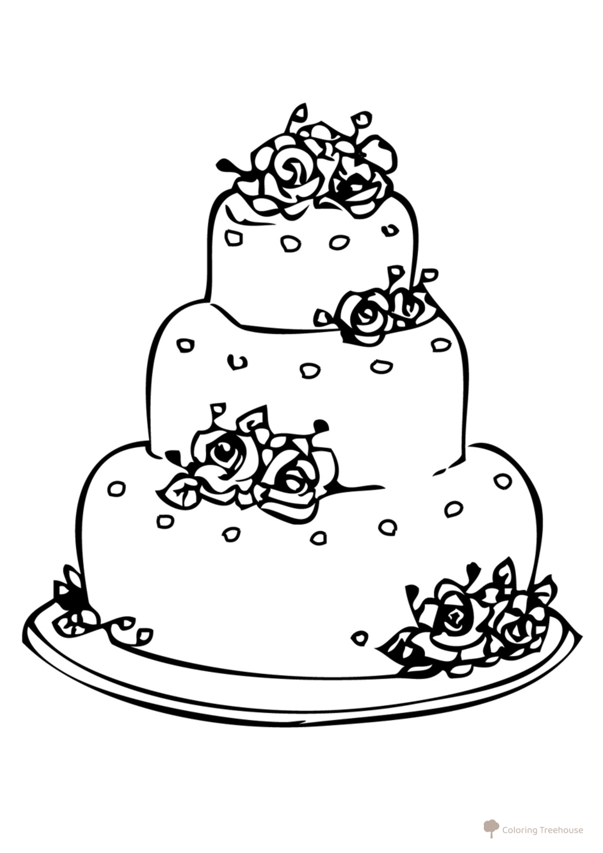 Cake with Rosettes Coloring Page free printable Sweet Treat Coloring Pages coloring page