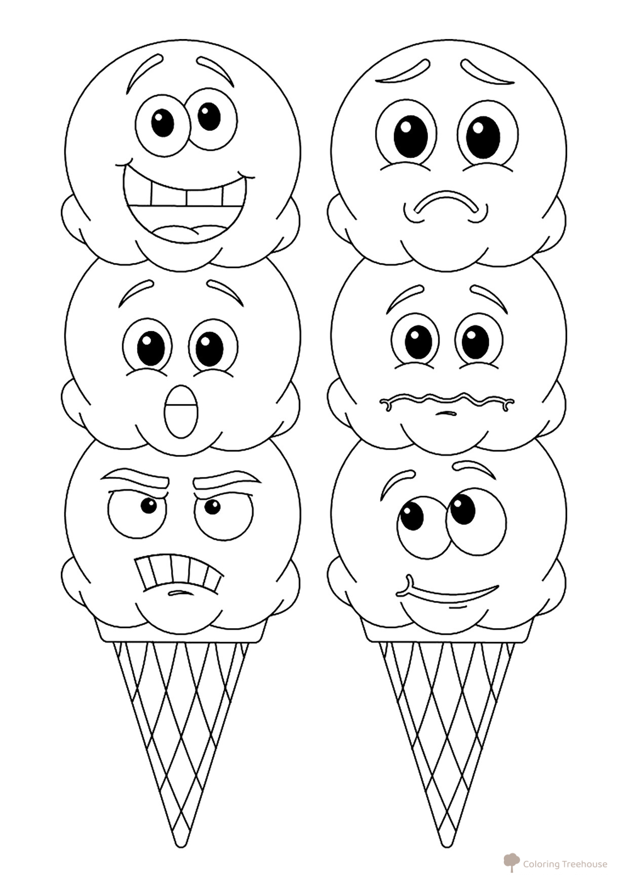 Ice Cream with Smiley Faces Coloring Page free printable Emoji Coloring Pages coloring page