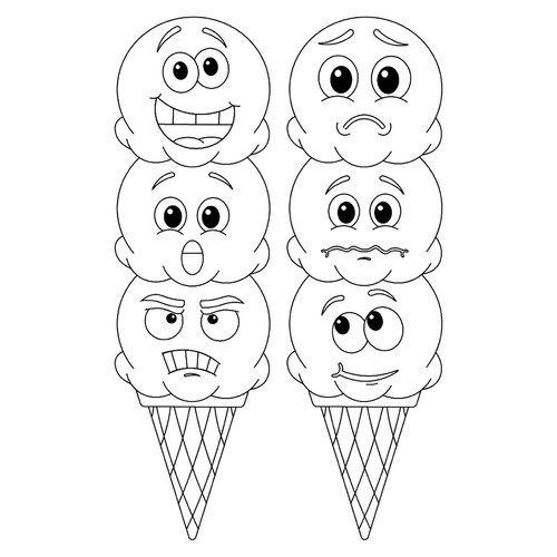 Ice Cream with Smiley Faces Coloring Page free printable Emoji Coloring Pages coloring page