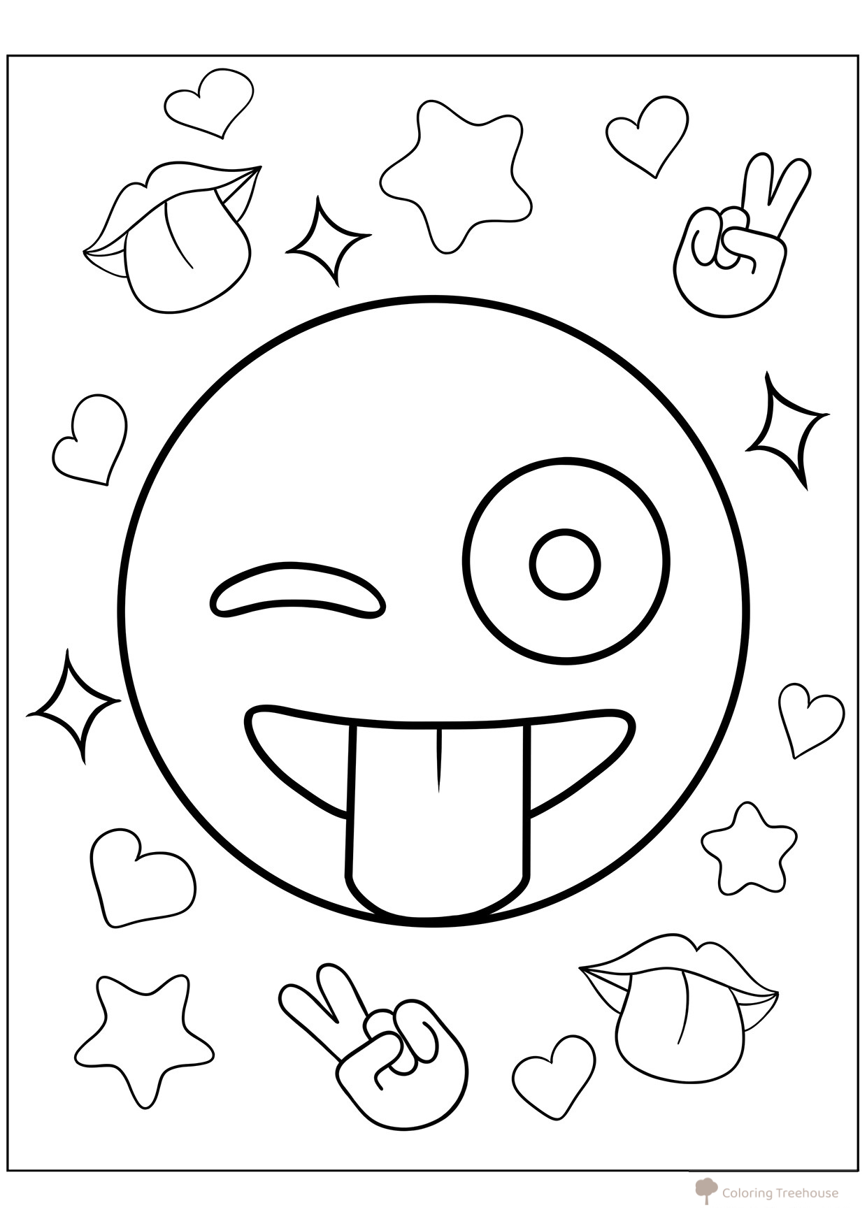 Winking Smiley with Tongue Coloring Page free printable Emoji Coloring Pages coloring page