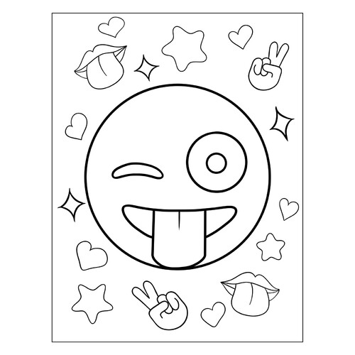 Winking Smiley with Tongue Coloring Page free printable Emoji Coloring Pages coloring page