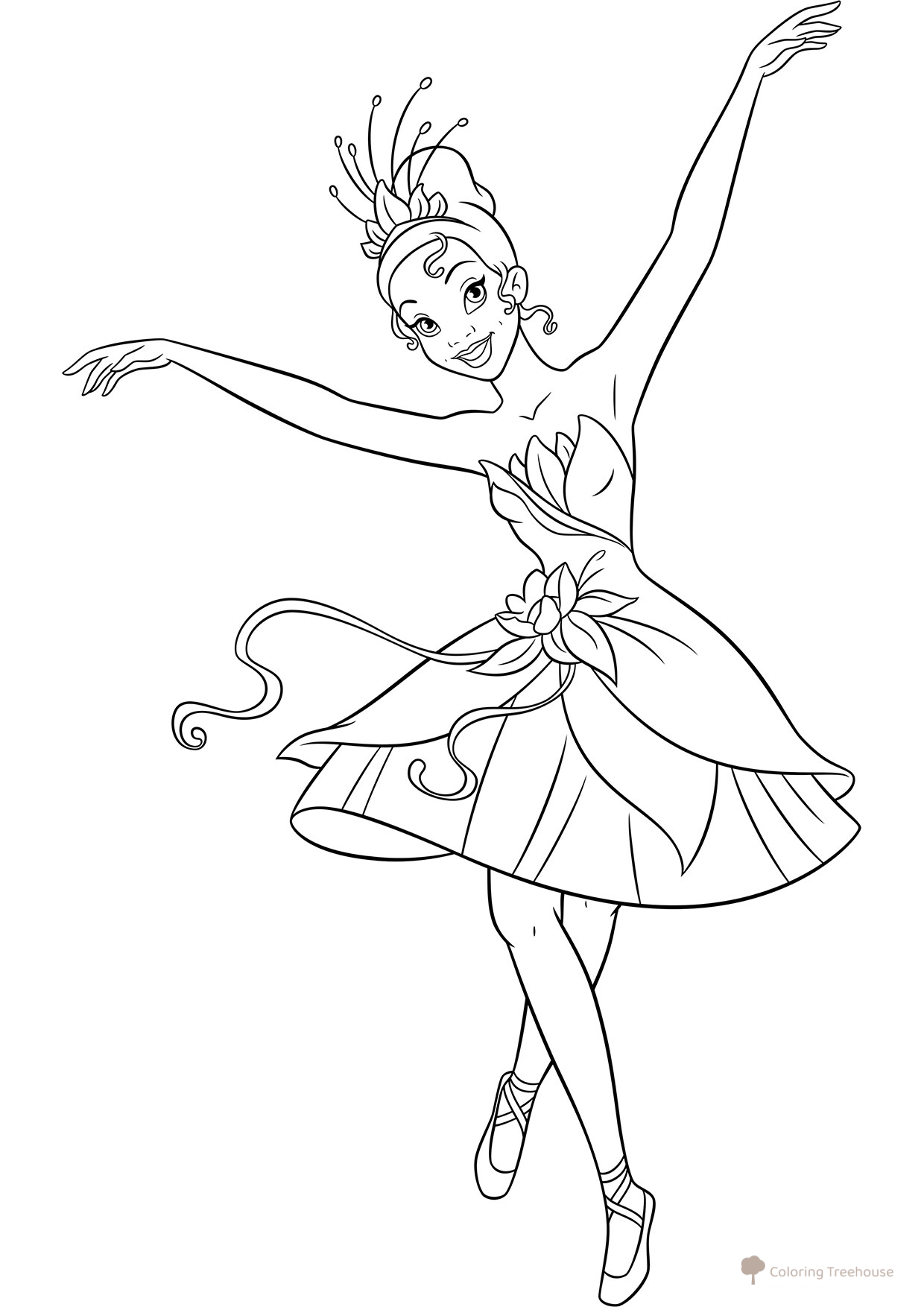 Página para colorear: Bailarina princesa Tiana dibujo para colorear gratis de Ballerina Coloring Pages for Girls