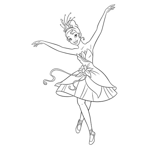 Página para colorear: Bailarina princesa Tiana dibujo para colorear gratis de Ballerina Coloring Pages for Girls