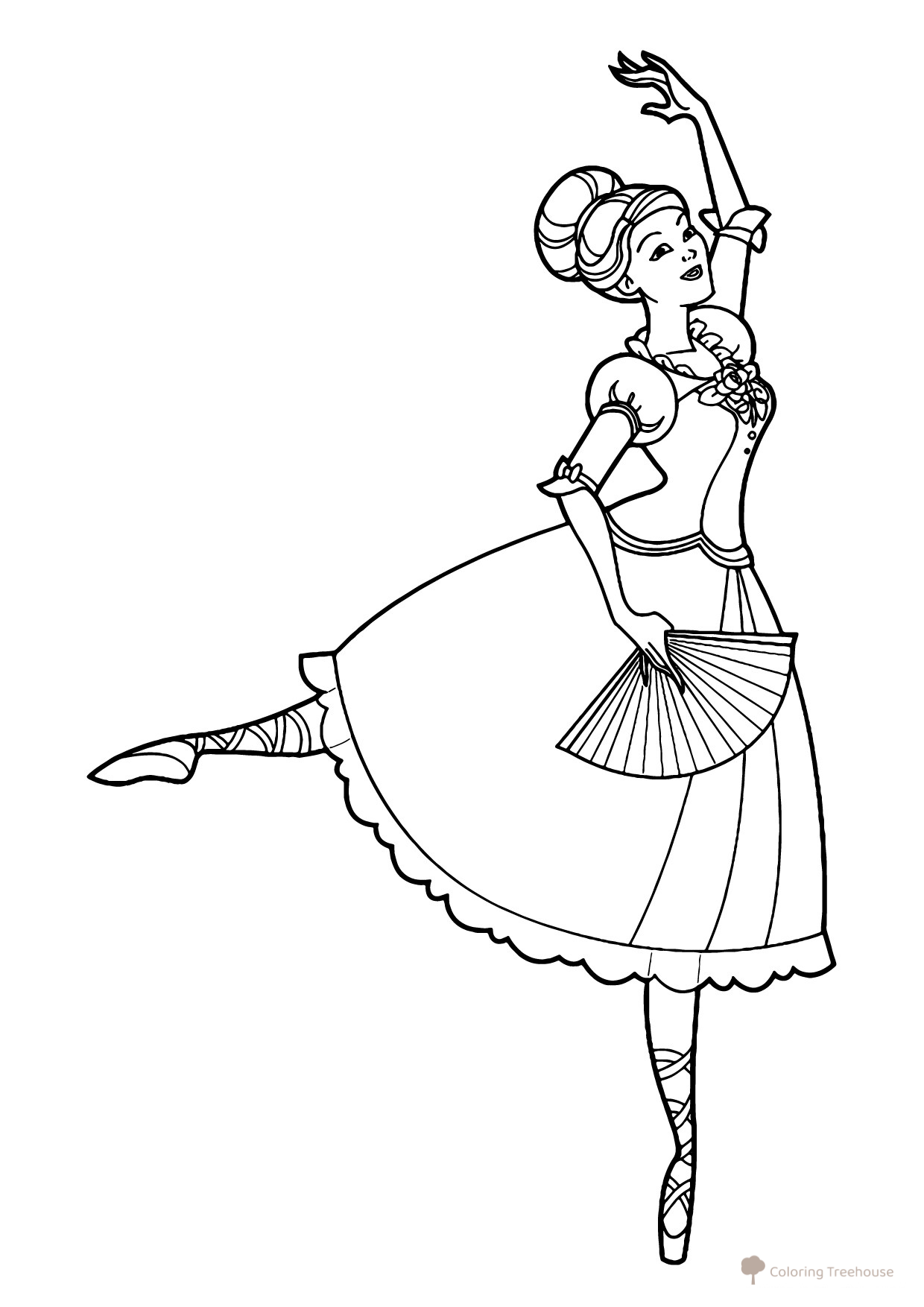 Página para colorear: Bailarina con abanico dibujo para colorear gratis de Ballerina Coloring Pages for Girls
