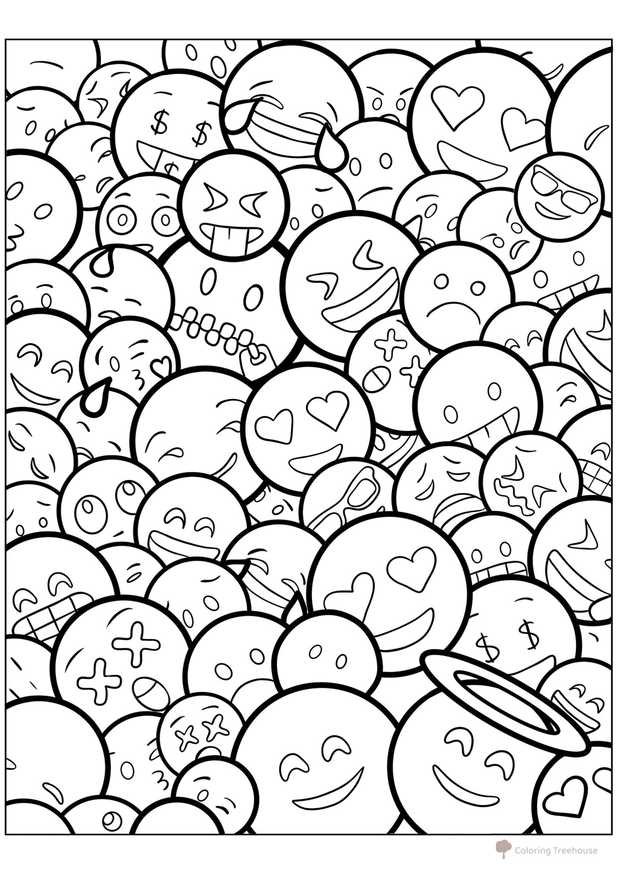 Página para colorear «Página de emoticonos» dibujo para colorear gratis de Páginas para colorear: emoticonos (smaíliki)