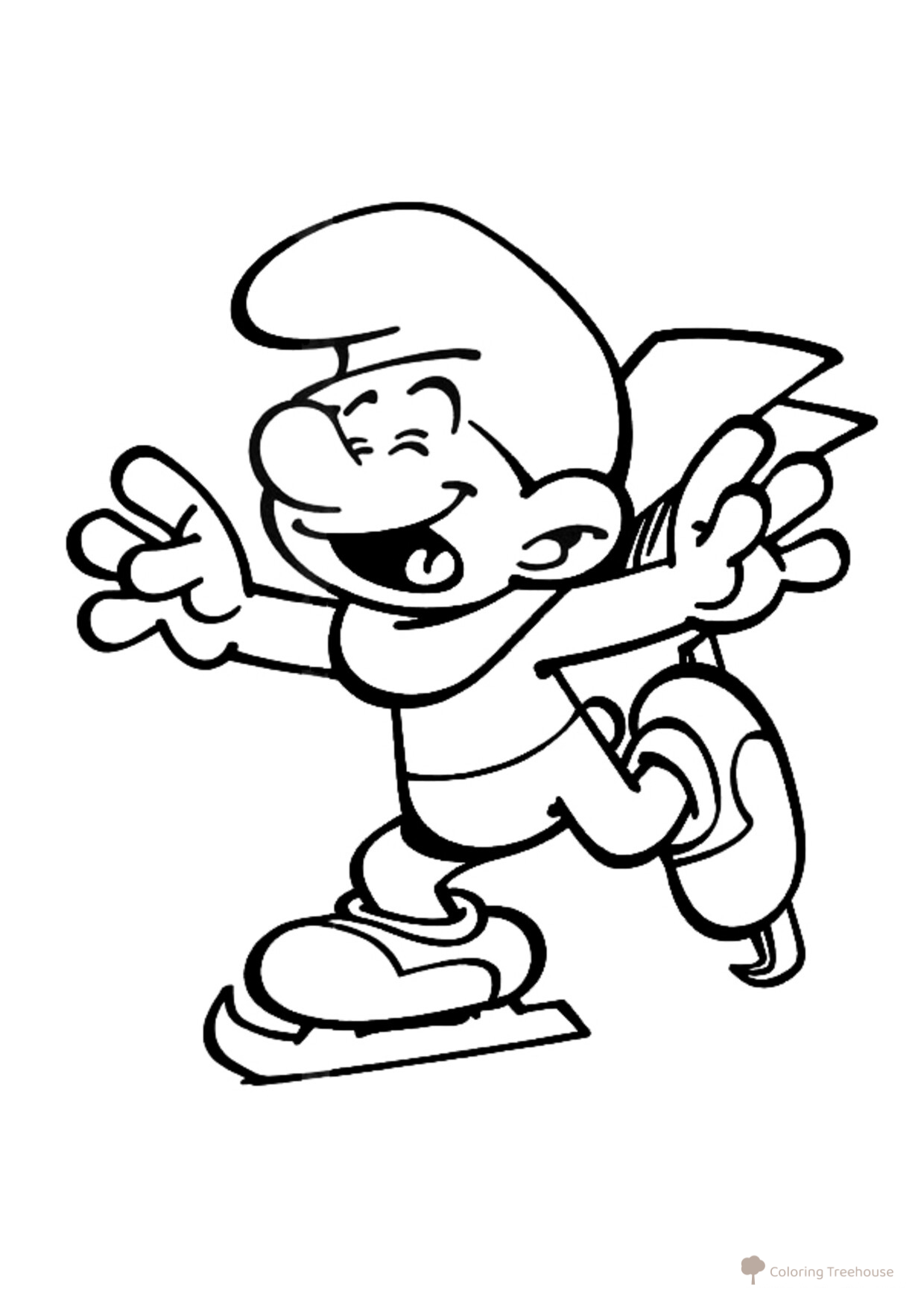 Smurf on Ice Skates Coloring Page free printable Smurfs Coloring Pages coloring page