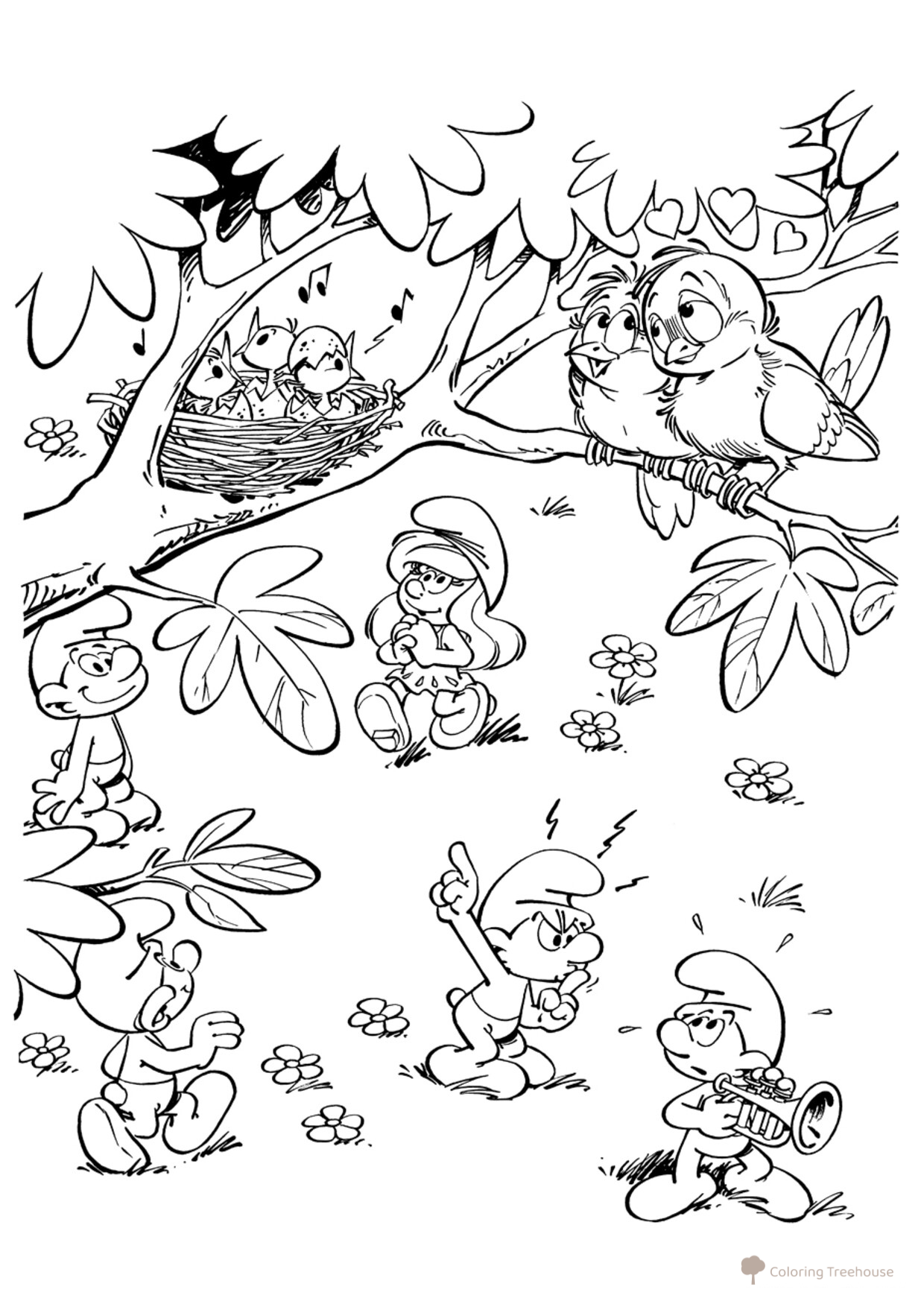 Página para colorear: Los Pitufos y los polluelos dibujo para colorear gratis de Páginas para colorear de los Pitufos