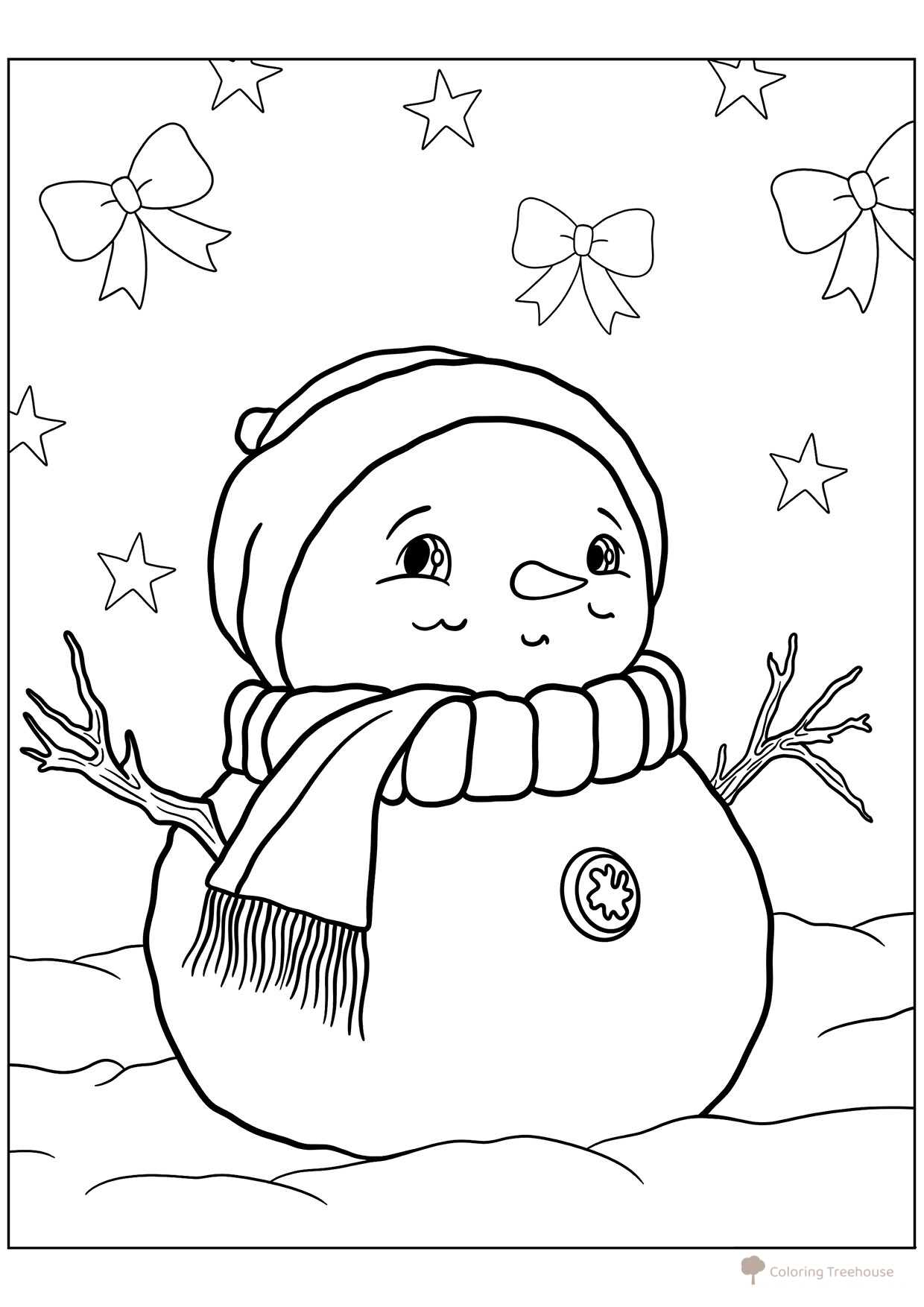 Página para colorear: Dulce muñeco de nieve dibujo para colorear gratis de Página para colorear: Muñeco de nieve para niños