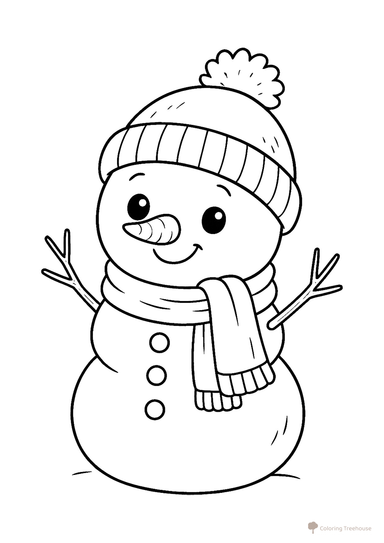 Cute Cheerful Snowman Coloring Page free printable Snowman Coloring Pages for Kids coloring page
