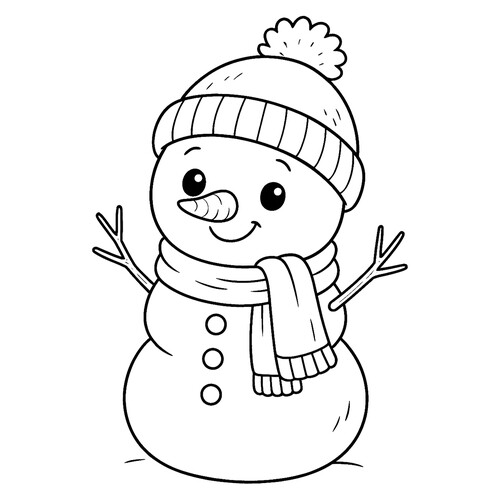 Cute Cheerful Snowman Coloring Page free printable Snowman Coloring Pages for Kids coloring page