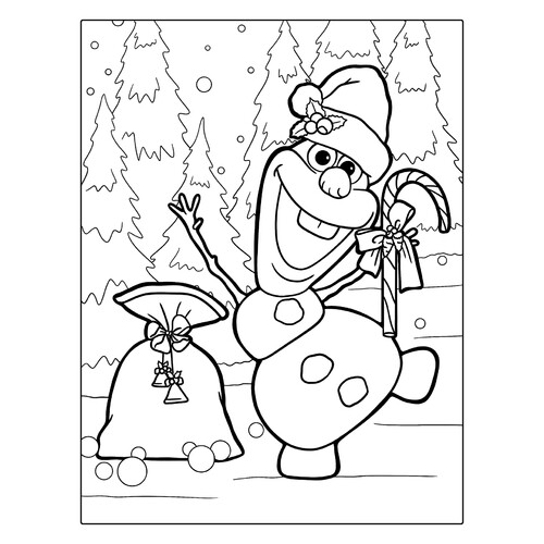 Página para colorear: Olaf con saco de regalos dibujo para colorear gratis de Página para colorear: Muñeco de nieve para niños