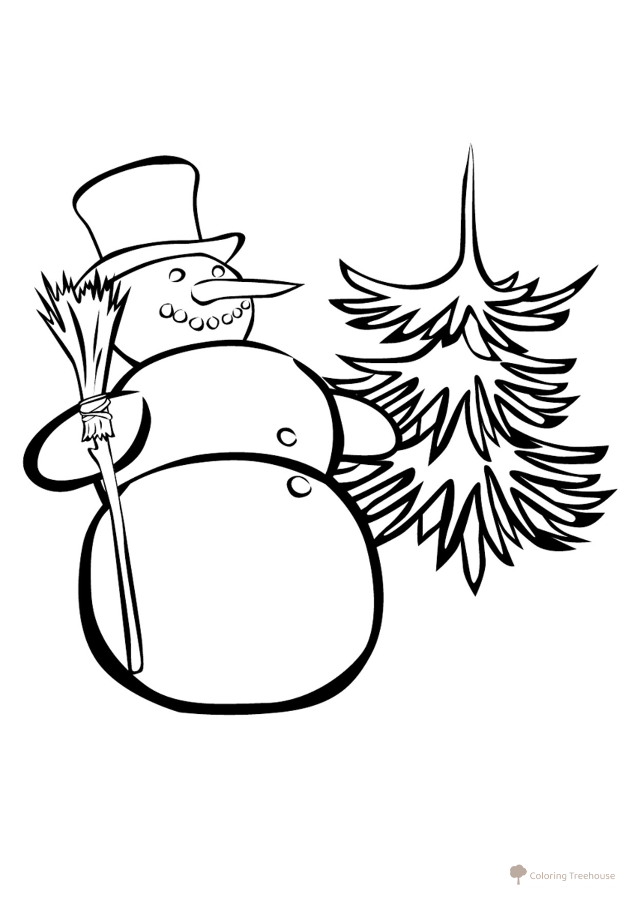 Página para colorear: Muñeco de nieve con árbol de Navidad dibujo para colorear gratis de Página para colorear: Muñeco de nieve para niños