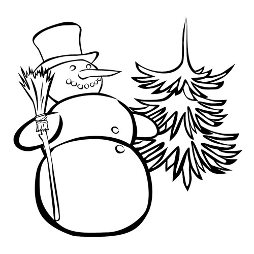Página para colorear: Muñeco de nieve con árbol de Navidad dibujo para colorear gratis de Página para colorear: Muñeco de nieve para niños