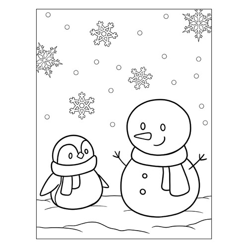 Página para colorear: Muñeco de nieve y pingüino con bufandas dibujo para colorear gratis de Página para colorear: Muñeco de nieve para niños