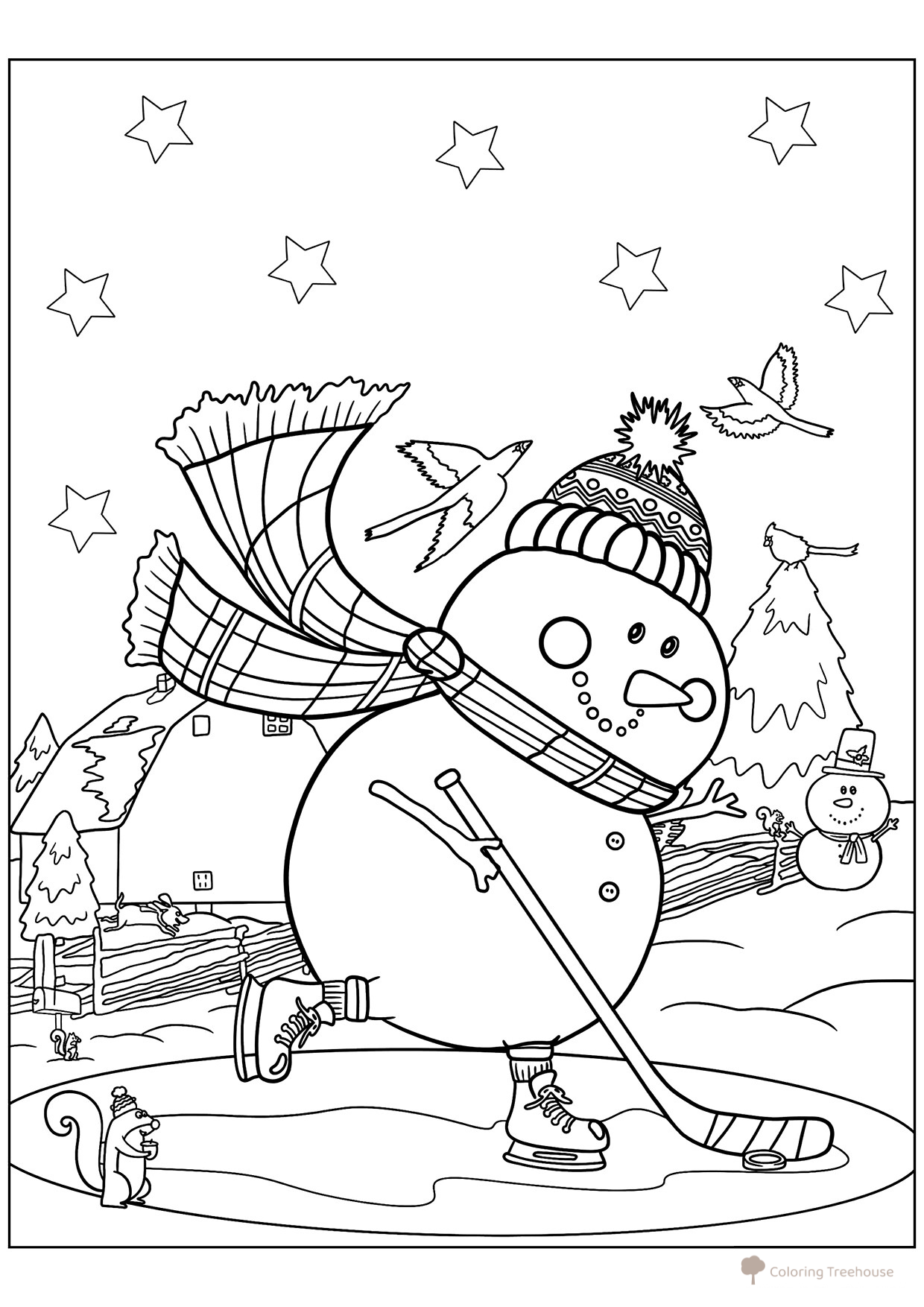 Snowman Playing Hockey Coloring Page free printable Snowman Coloring Pages for Kids coloring page
