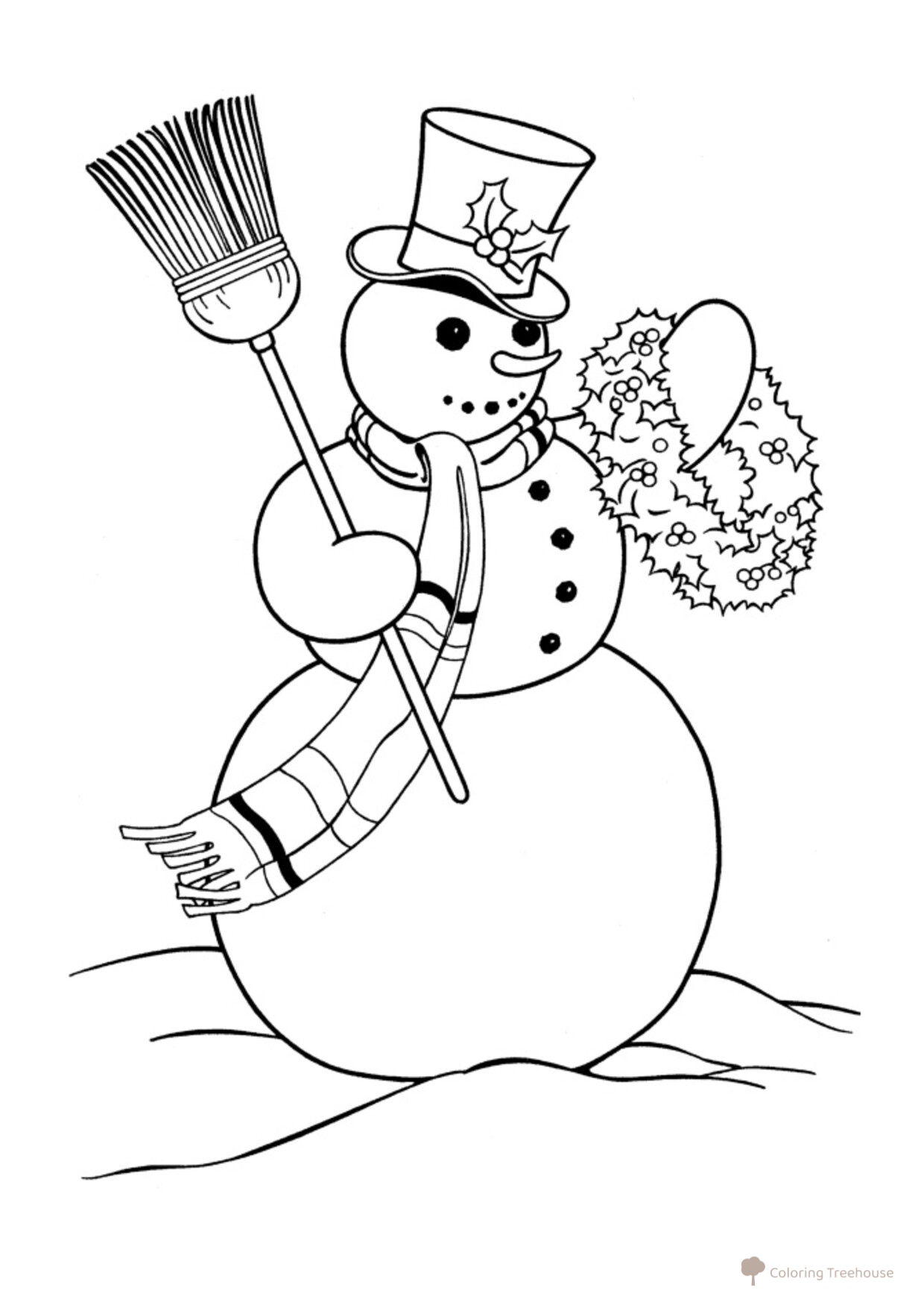 Snowman with Flower Wreath Coloring Page free printable Snowman Coloring Pages for Kids coloring page