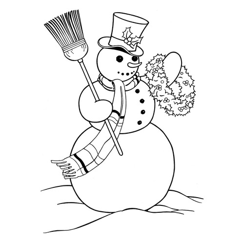 Snowman with Flower Wreath Coloring Page free printable Snowman Coloring Pages for Kids coloring page
