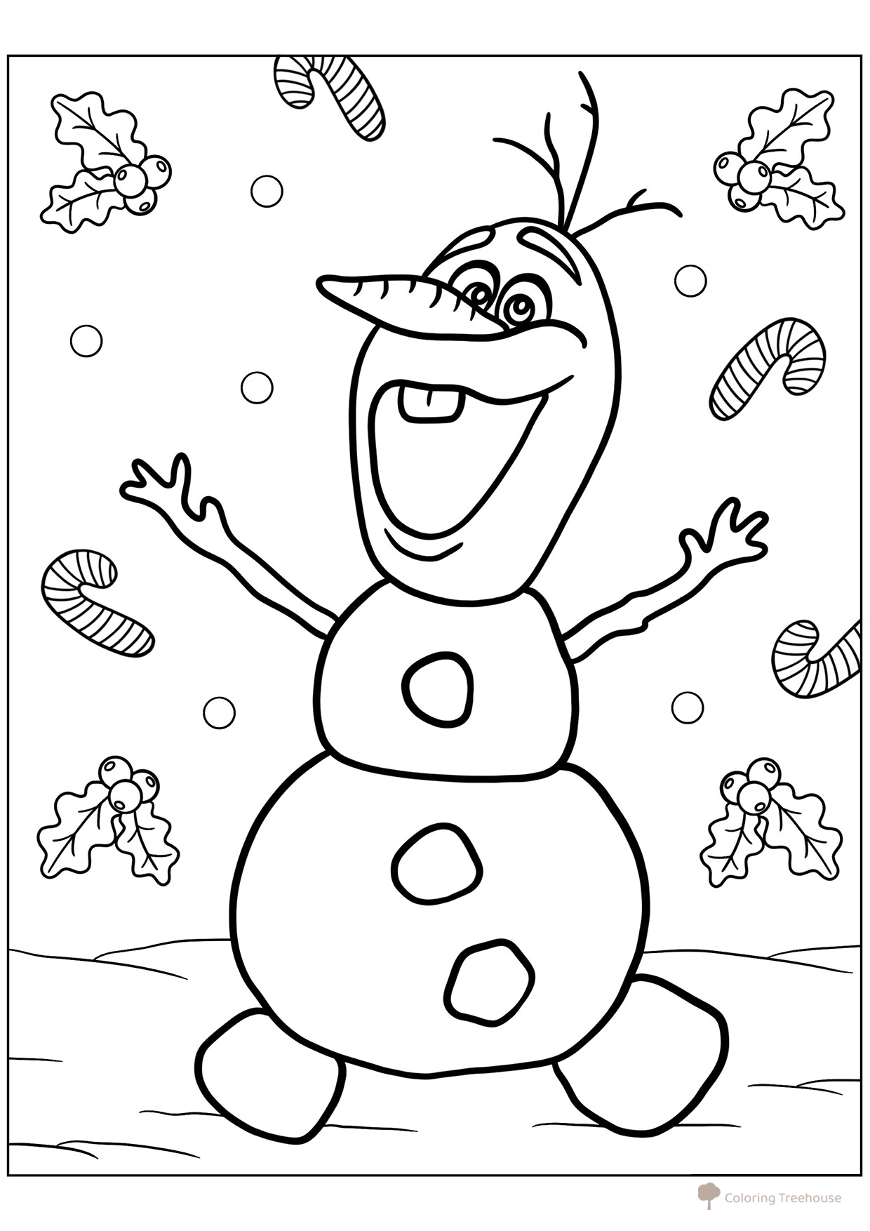 Página para colorear: el alegre muñeco de nieve Olaf dibujo para colorear gratis de Página para colorear: Muñeco de nieve para niños