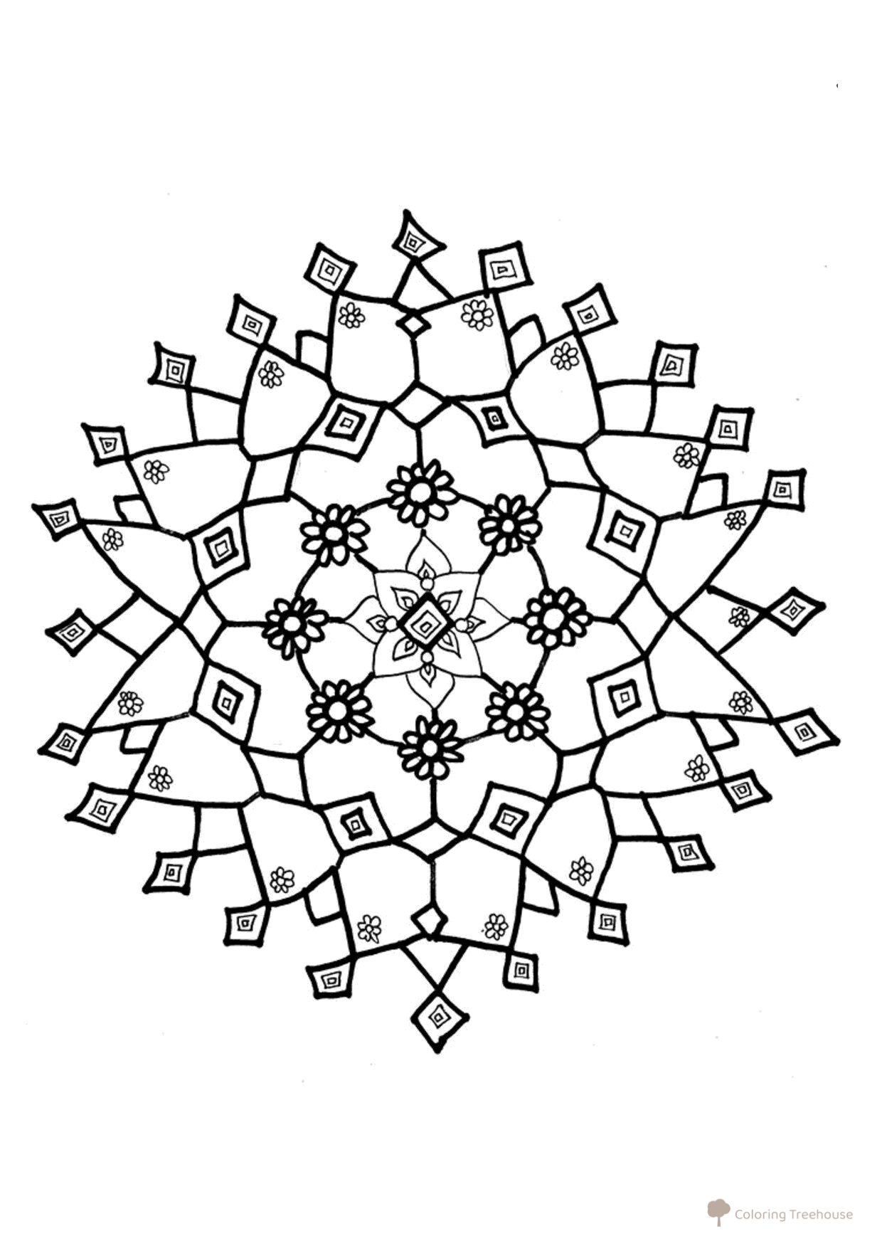 Página para colorear: Copo de nieve que trae buena suerte dibujo para colorear gratis de Página para colorear «Snehinka» – patrones invernales