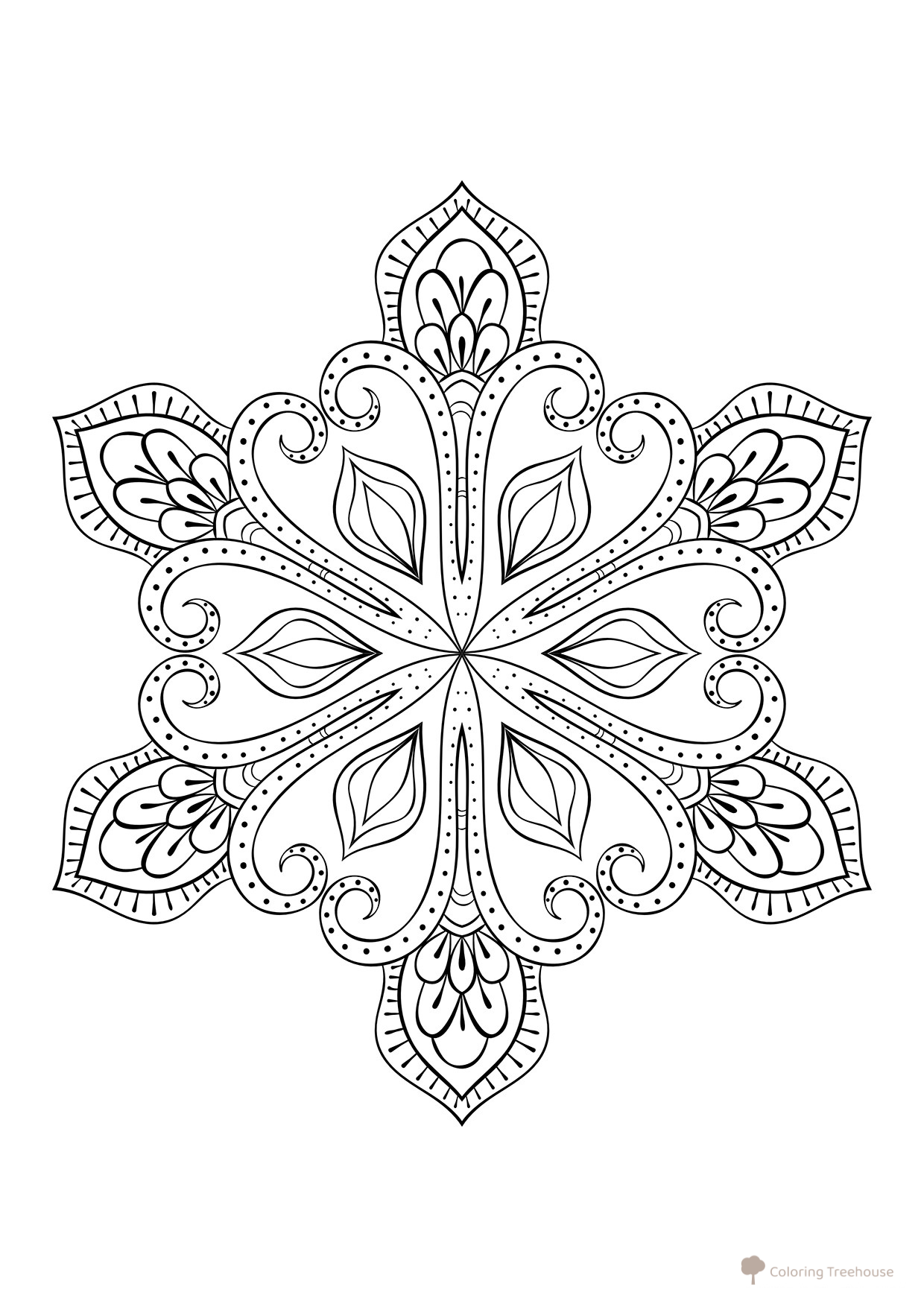 Página para colorear: Copo de nieve con arabescos dibujo para colorear gratis de Página para colorear «Snehinka» – patrones invernales